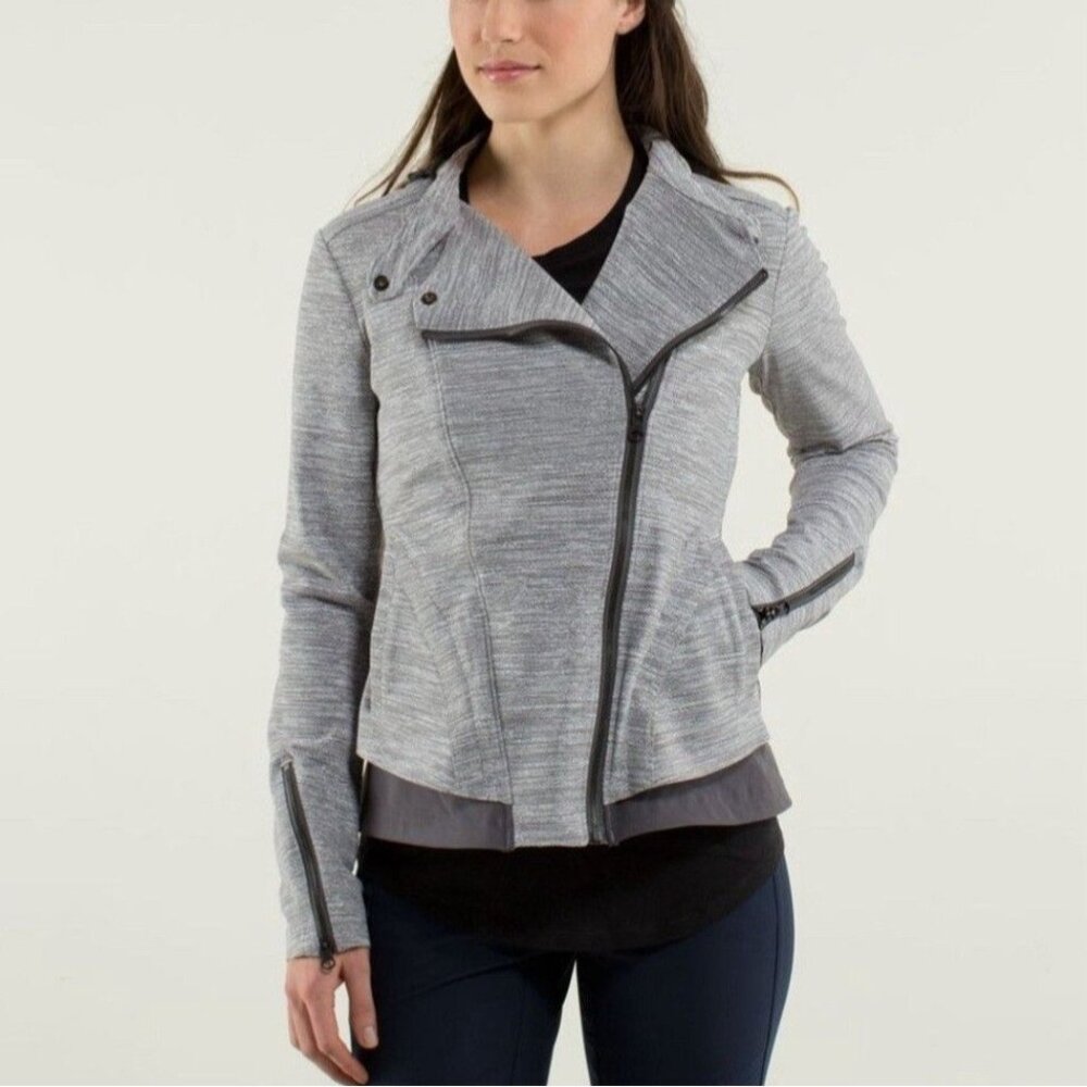 Lululemon Bust A Move Jacket Peplum Gray Removeable-Hood Women Size 6